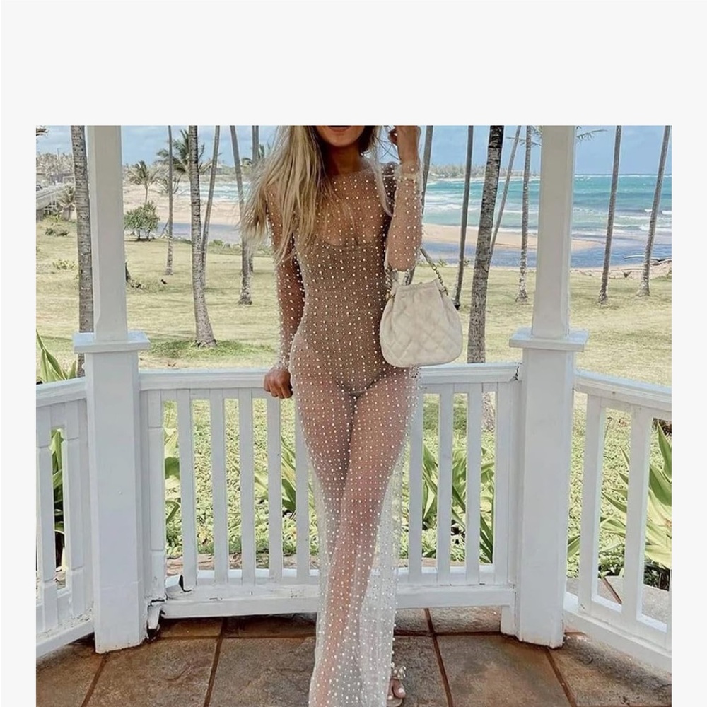 Sheer Pearl-Embellished Maxi Dress